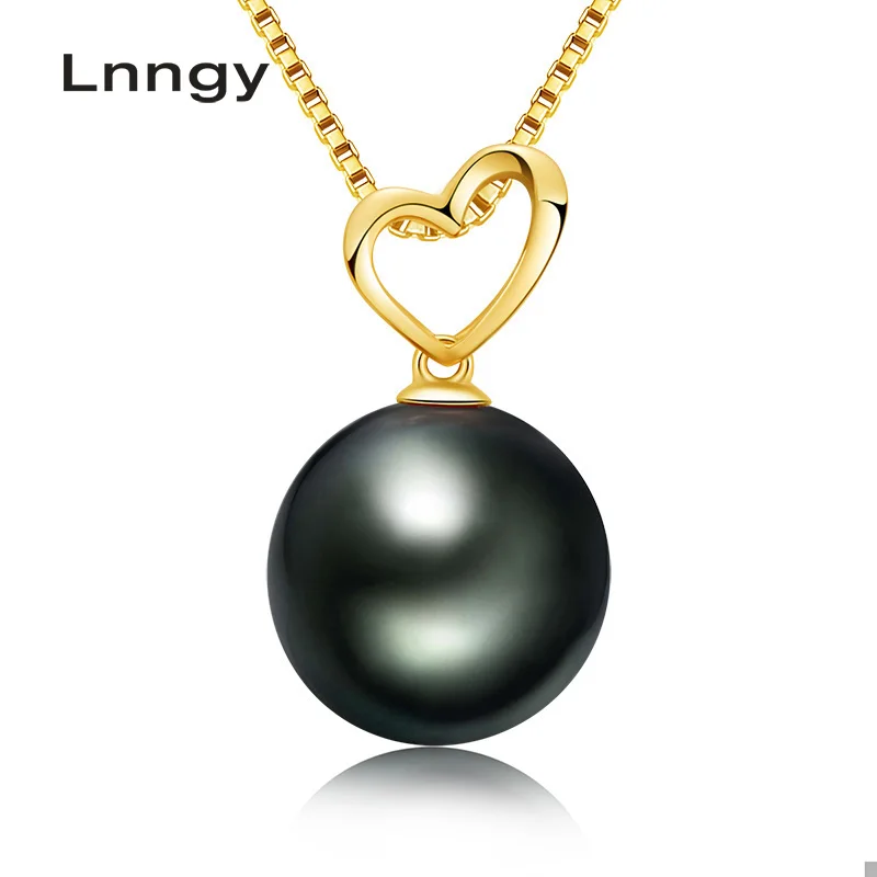 Lnngy 18K Solid Gold Black Pearl Pendant Necklace Hollow Heart Natural Tahitian Women with Silver Chain (Gifts) | Украшения и
