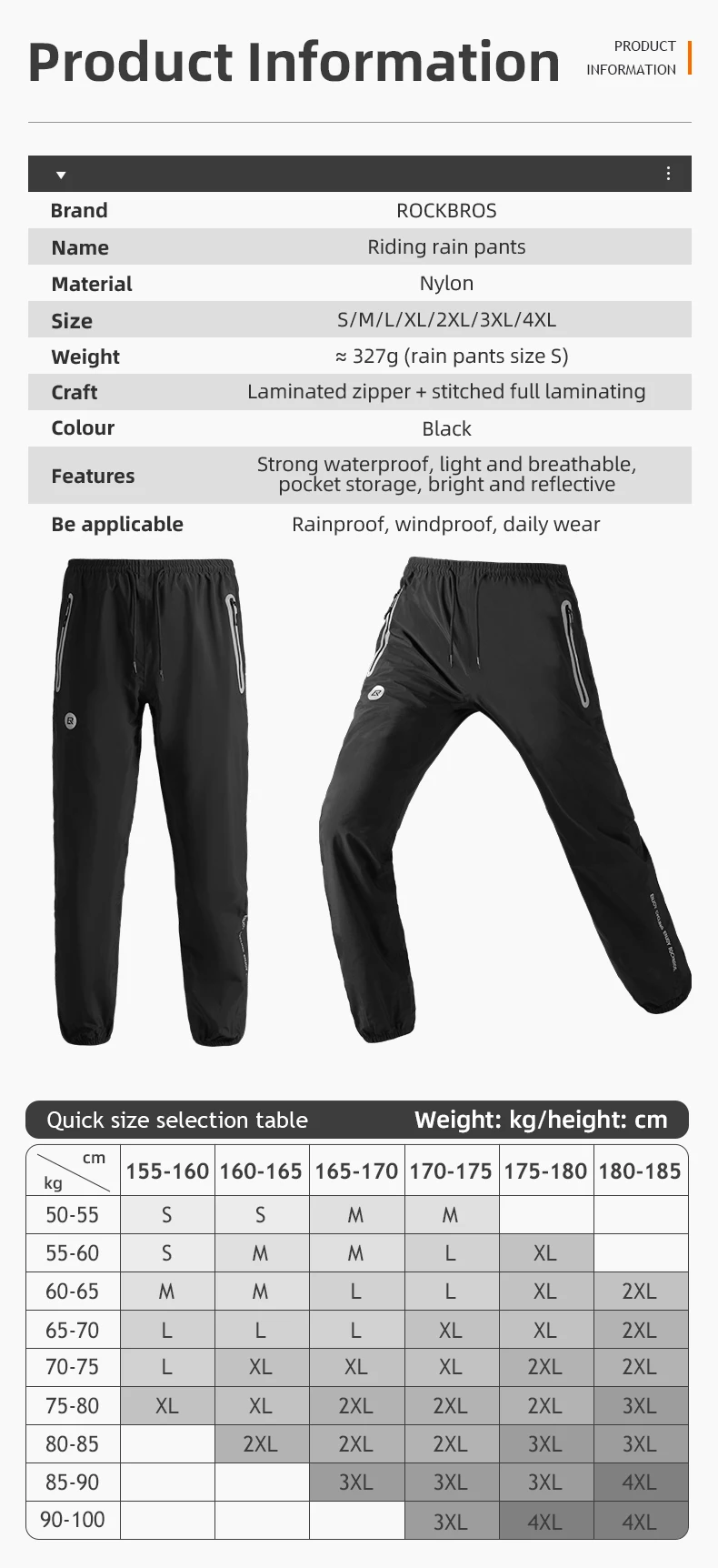 ROCKBROS Wasserdicht Wandern Hosen Atmungsaktive Radfahren Hosen Outdoor Sommer Camping Hosen Klettern Mountainbike Regen Hosen – Detail 5
