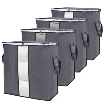 

Clothes Storage Bag Set of 4 Large Capacity Non-Woven Underbed Storage Containers 90 L Moving Bags with Handles Zips for Duvet S