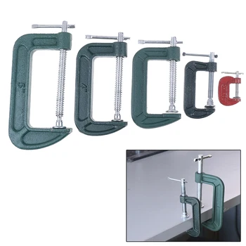 

Green / Red Adjust Heavy Duty G Clamp Iron Clips For Woodwork Metal Clamping