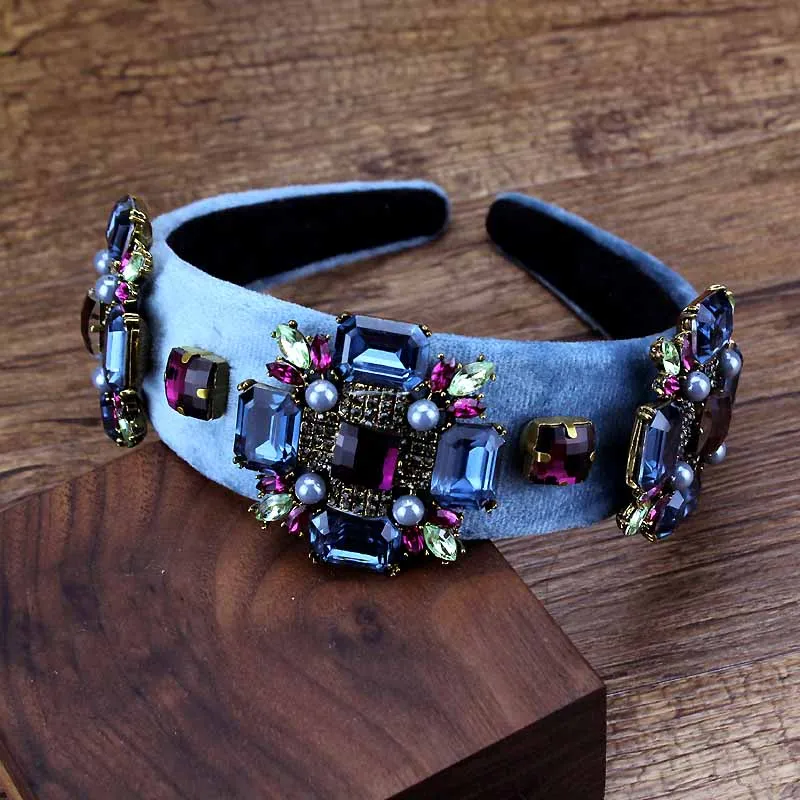 Baroque hairband Женские винтажные аксессуары для волос, фиолетовый жемчуг, кристаллы, стразы, свадебная повязка для волос, Синий Барокко, свадебные ободки, камень - Окраска металла: Baroque hairband