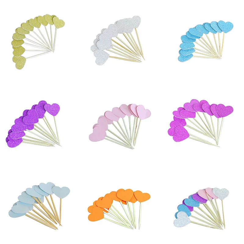 

20pcs Mini Heart Cupcake Toppers Birthday Cake Topper Decorating Picks Kids Birthday Wedding Party Decoration Baby Shower Favors