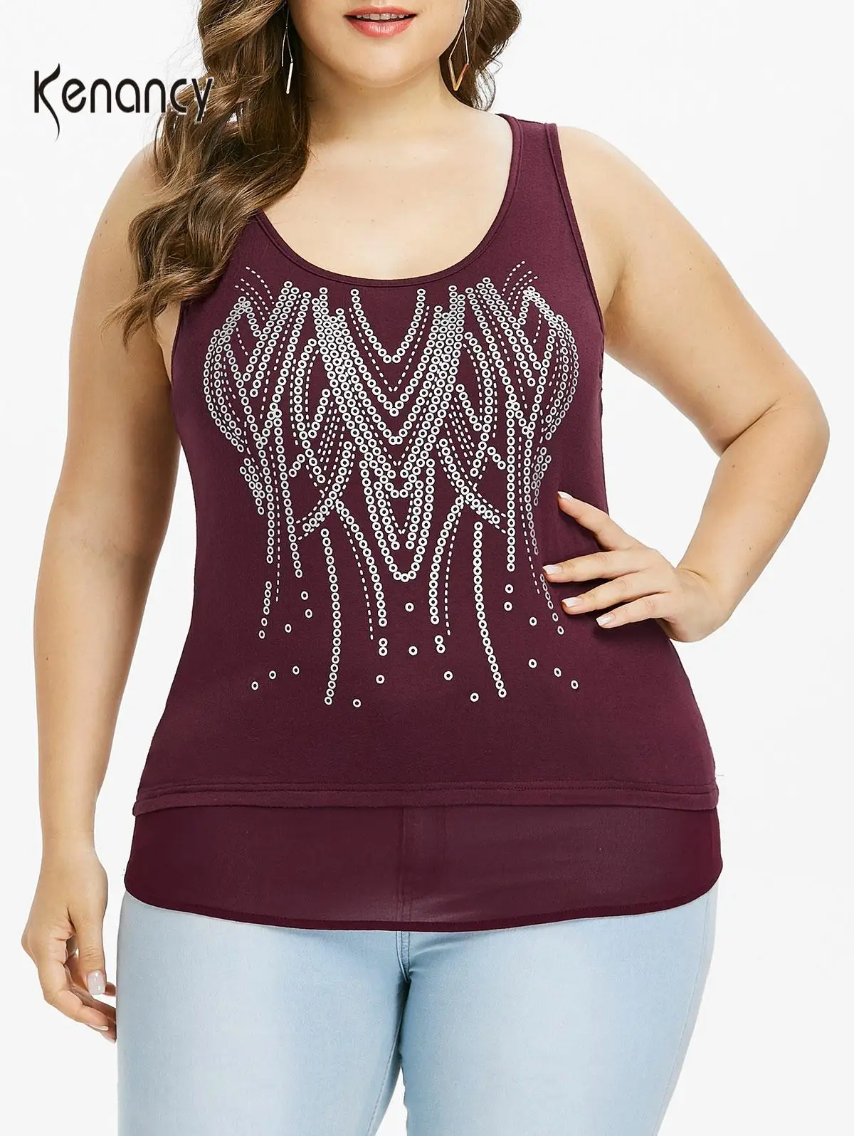 Kenancy женский шифоновый топ без рукавов с блестками и круглым принтом | Женская
