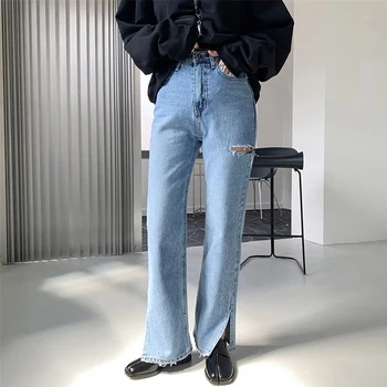 

Vintage Straight Women Jeans Split Ripped High Waist Jeans Pants Female 2020 Spring Summer Loose Denim Trousers Femme