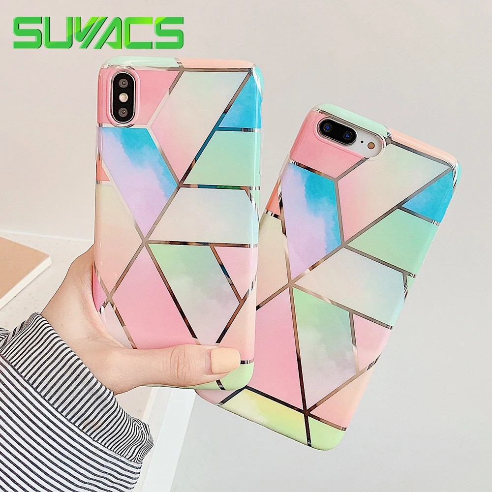 

Art Electroplate Colorful Marble Phone Case For iPhone XR X XS Max Case For iPhone 7 8 6S Plus Glossy Plating Soft Phone Cover