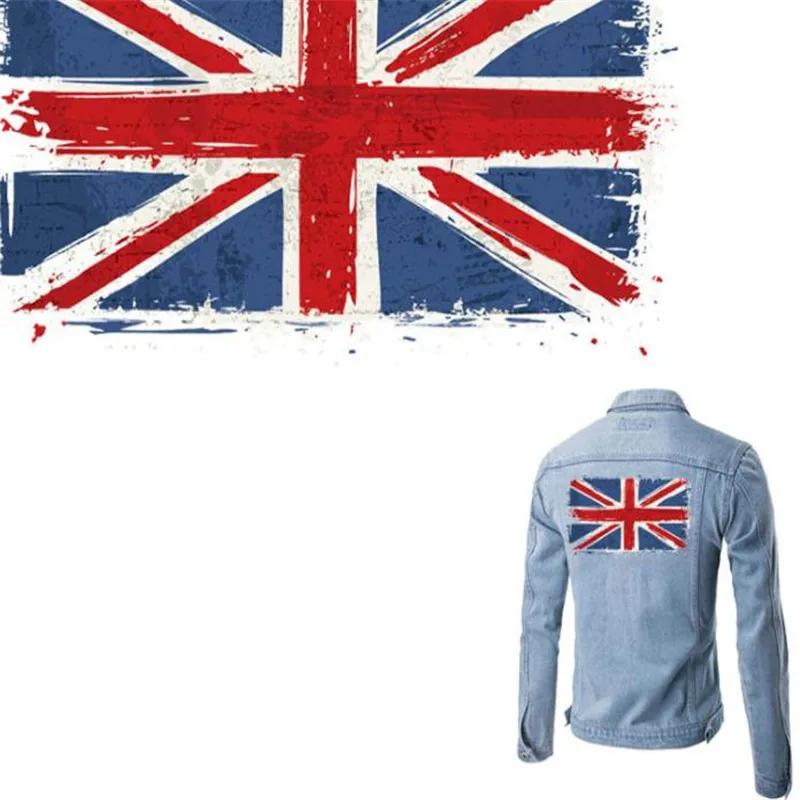 Мода ПВХ патч Одежда Большой Британский флаг Термотрансферная печать футболка для женщин железные нашивки для одежды девушка наклейки