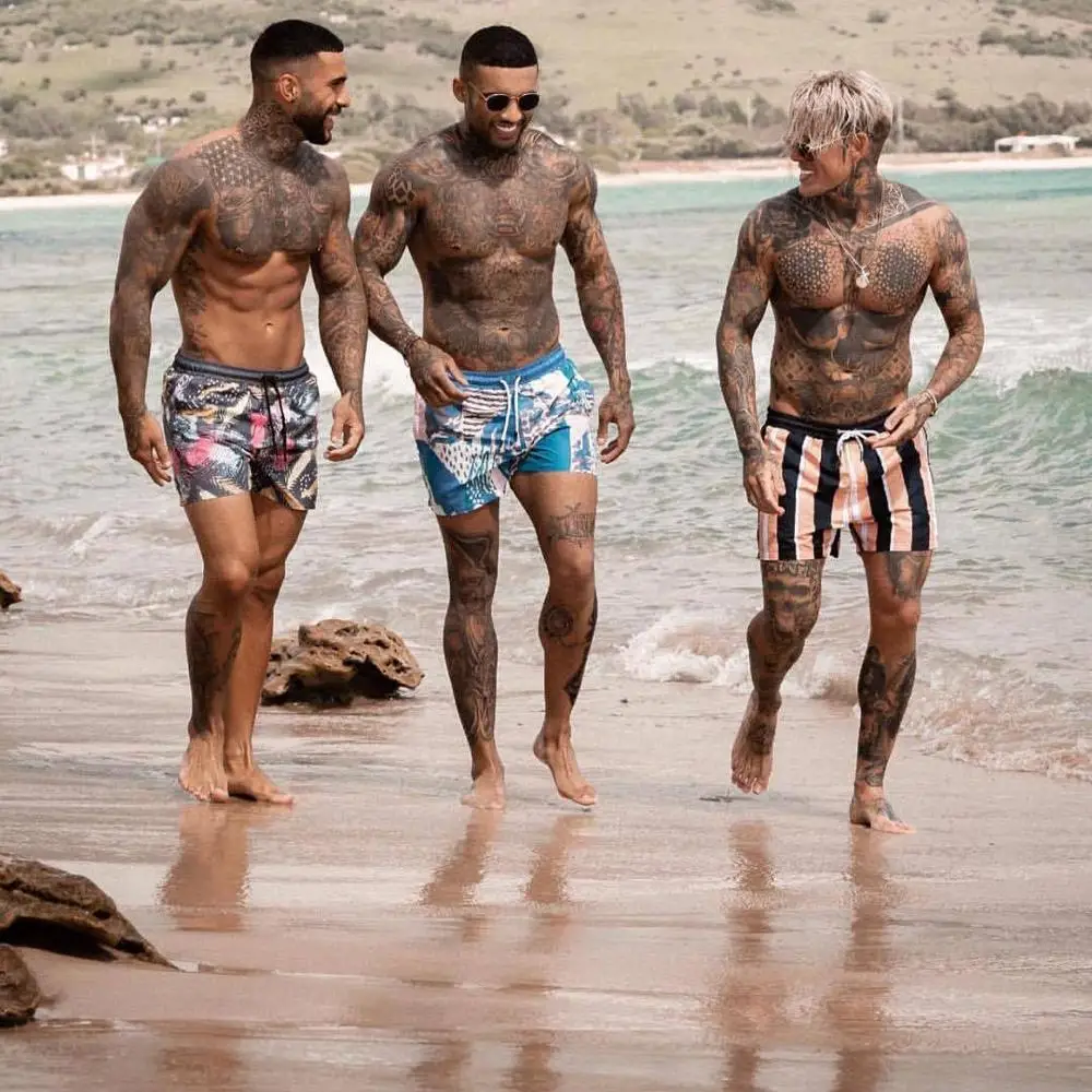 Stripe Men Swimwear Shorts Quick-drying Swimming Suits For Men Fashion Beach Short Board Surf Breathable Printing Bathing Suit