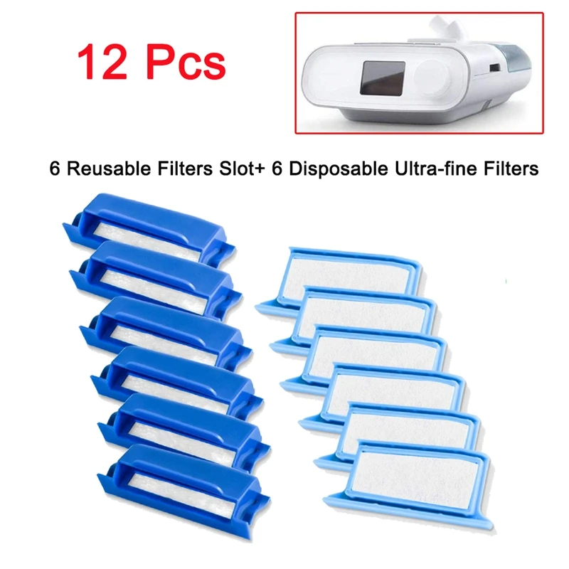 Replacement CPAP Filters for Phillips Respironics Dreamstation 6 Reusable Filter Slot +6 Disposable Ultra-Fine Filters afbeelding