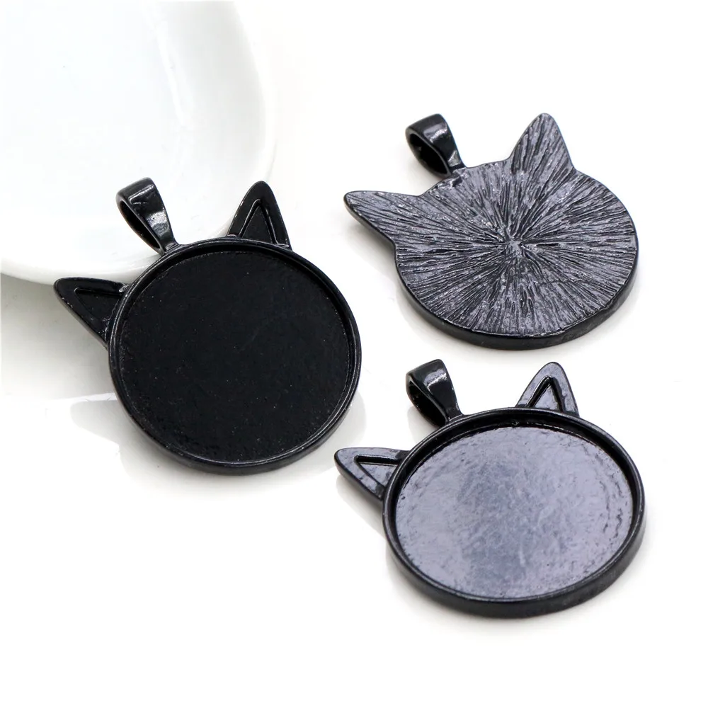 Новая мода 5 шт 25 мм Внутренний размер классический 6 цветов покрытием кошка стиль кабошон основа Установка Подвески - Цвет: Black