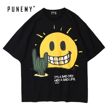 

Men T Shirt Hip Hop Big Smile Pattern Print Short Sleeve 2020 Spring New Pure Cotton Casual Streetwear Harajuku Men's T Shirt