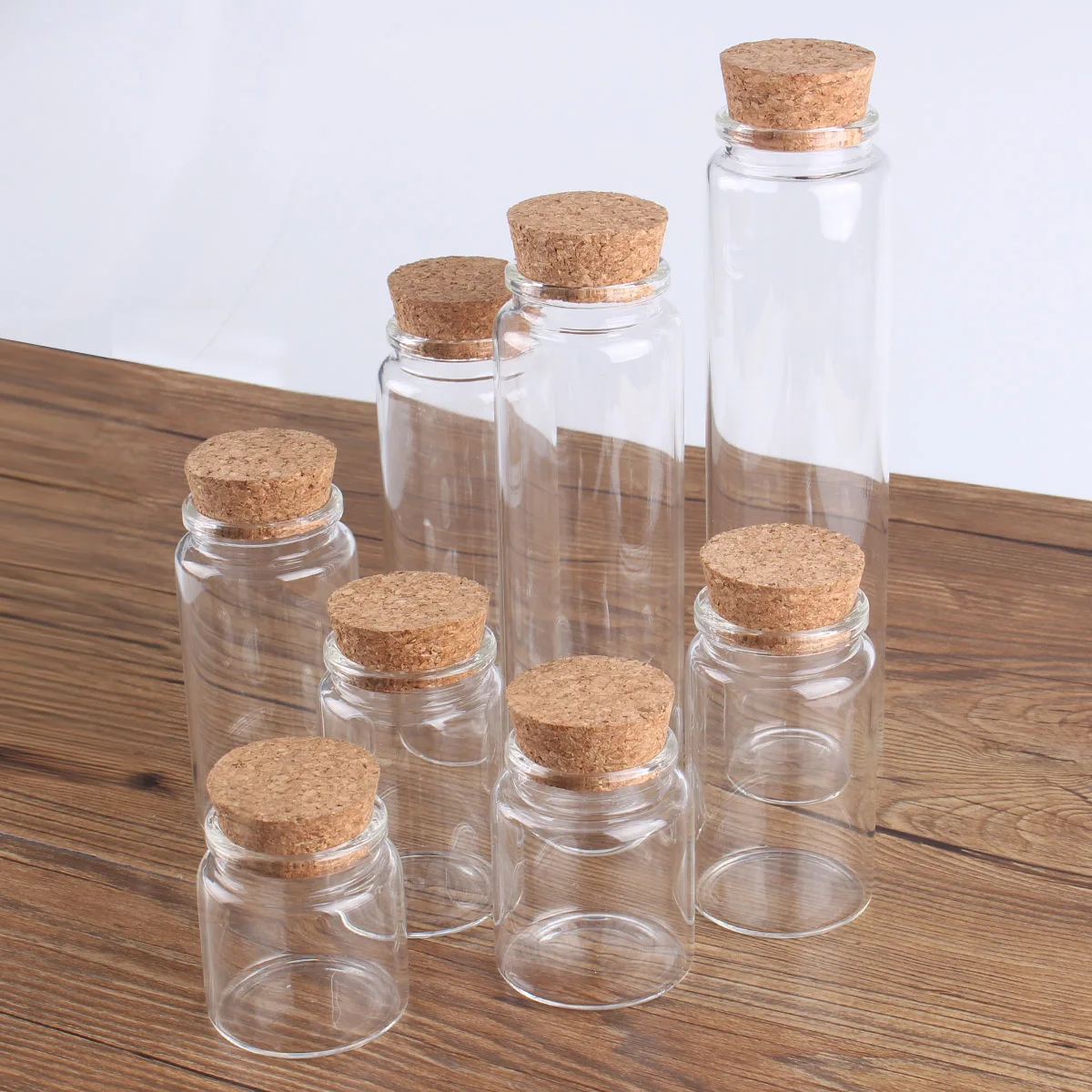 6 pieces/lot 50ml 60ml 80ml 100ml 120ml 150ml 200ml 240ml Glass Bottles With Cork Stopper Wishing Bottles For Wedding Favors 6