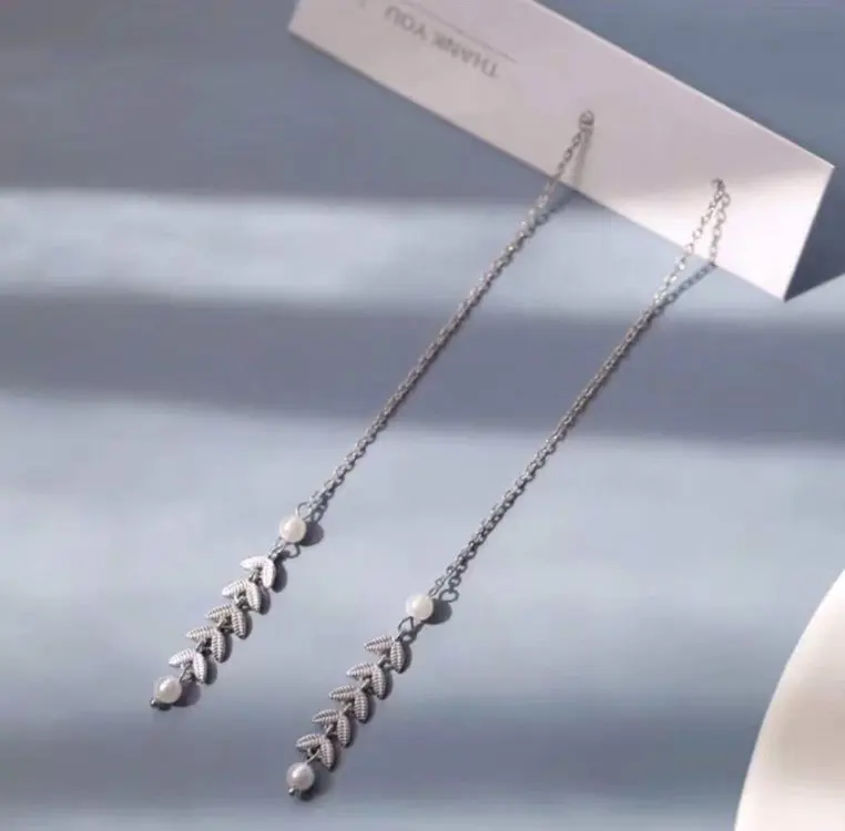 

Earring 925 Sterling Silver Temperament Unique Silver Noble Jewelry Long Spike Wheat with Pearls Women Fine Jewelry Natural