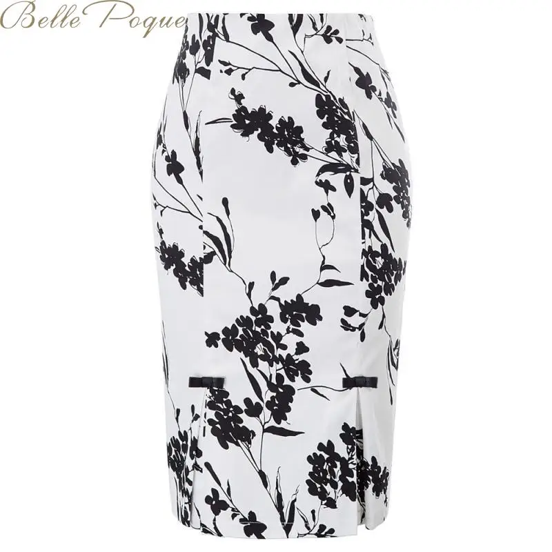 

Belle Poque 2019 Print Elegant Pencil Skirt Women Slim High Waist Vintage Floral Midi Skirt Fashion Work Office Ladies Skirt