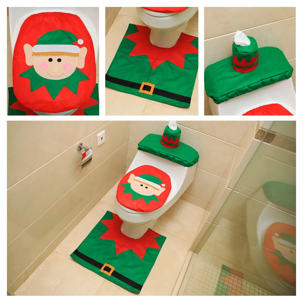 3pcs Christmas Decorations for Home Bathroom Toilet Seat Cove Paper Rug Natal Christmas Ornaments Santa New Year Decor navidad