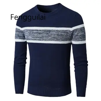 

Men Autumn Casual Knitted Soft Cotton Sweaters Pullover Men 2020 Winter New Fashion Striped O-Neck Sweater Coat Men 3XL