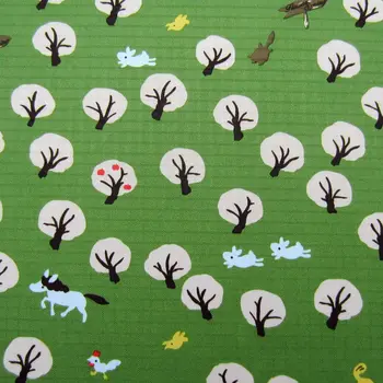 

1 yard Polyester/PVC coated Waterproof Fabric for bag, handmaking, Small trees, animals and house on green (width=140cm)