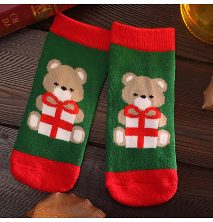Ortoluckland/детские рождественские носки; зимние теплые хлопковые носки с оленем Давида для мальчиков и девочек; Рождественский подарок; плотные счастливые носки - Цвет: Bear