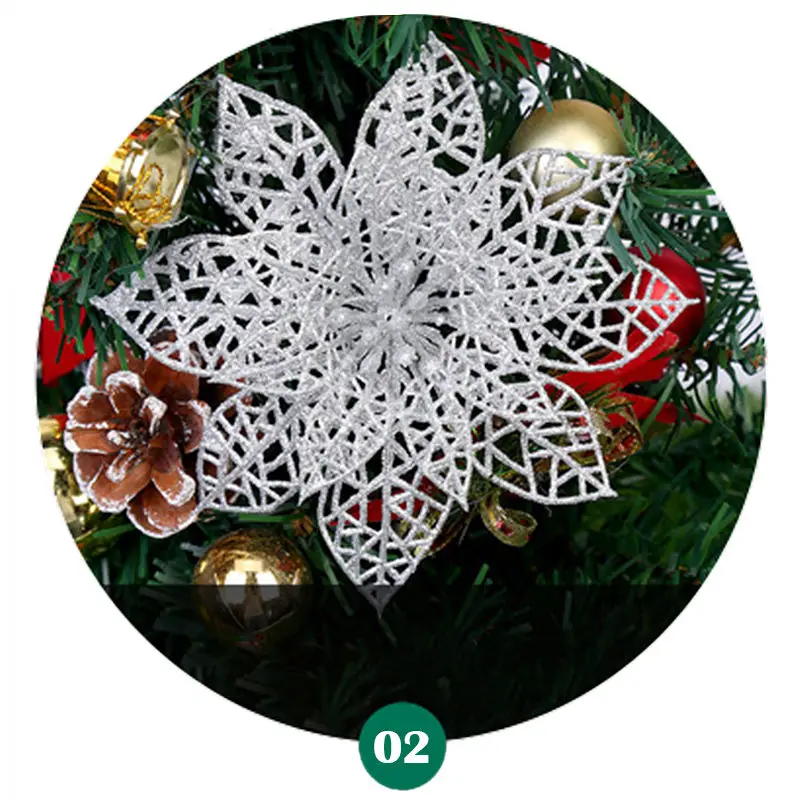 Блестящий полый искусственный цветок для детей, украшение на день рождения, новогодняя Рождественская елка, Декор для дома - Цвет: Серебристый