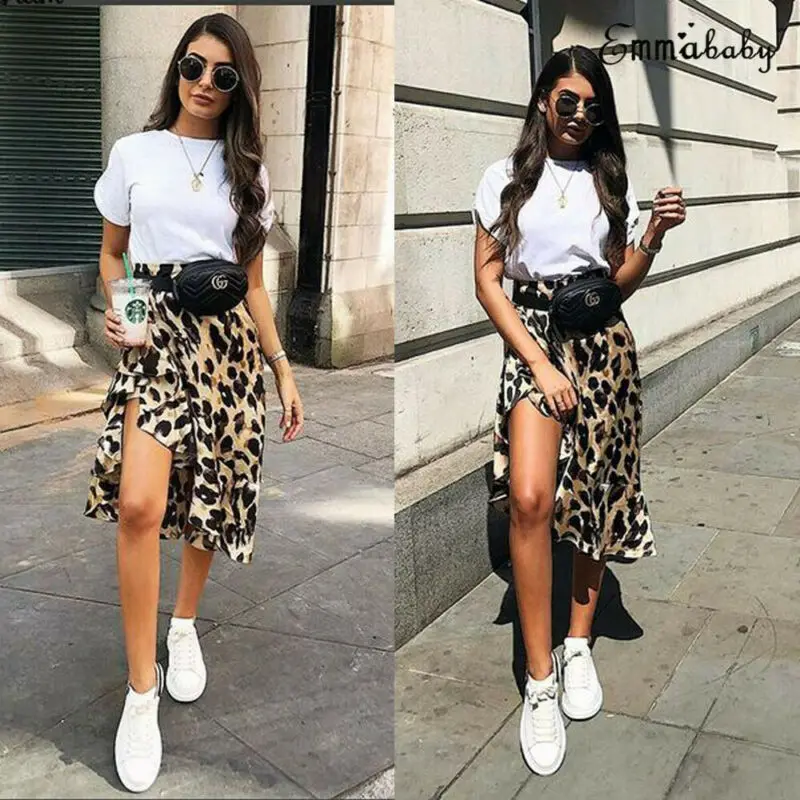Women High Waisted Stretch Leopard Skirt Women High Waisted Stretch Leopard Skirt