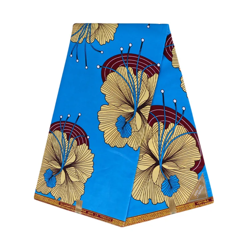 

2020 Newest Fashion Design 100% Cotton Sky-Blue Color Flower Print Ankara Real Dutch Wax