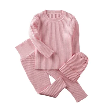 

3pcs/set Spring Autumn Winter Baby Girl Clothes Knit Ribbed Sweater Boys Sweaters Pants Hats Children's Clothing 0-2Y
