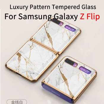 

Fold Case For Samsung Galaxy Z Flip Luxury Pattern Tempered Glass Hard Protective Cover For Samsung Z flip F7000 F700F Cover