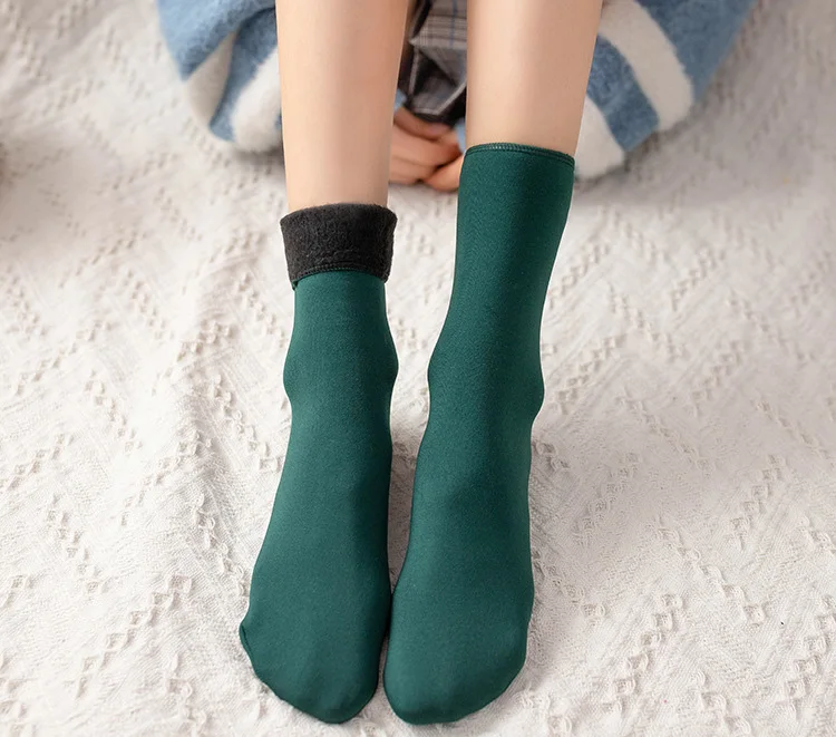 3 Pairs Women Winter Socks Warm Thicken Thermal Soft Solid Color Socks Wool Cashmere Snow Boots Velvet Lace Home Floor Sock