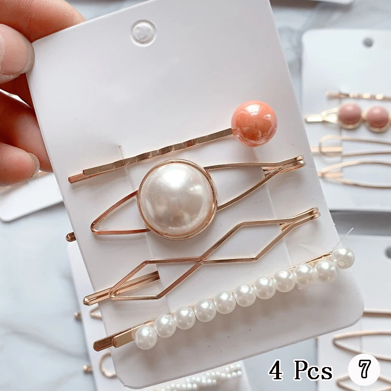 Новинка женские заколки для волос 4 шт./компл. геометрические с бусинами и