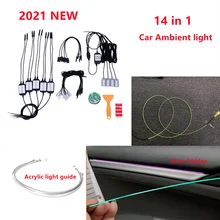14 in 1 RGB LED Auto Atmosphäre Innen Umgebungs Licht Acryl Fiber Optic Streifen Licht durch App Control DIY Musik 80CM Glasfaser