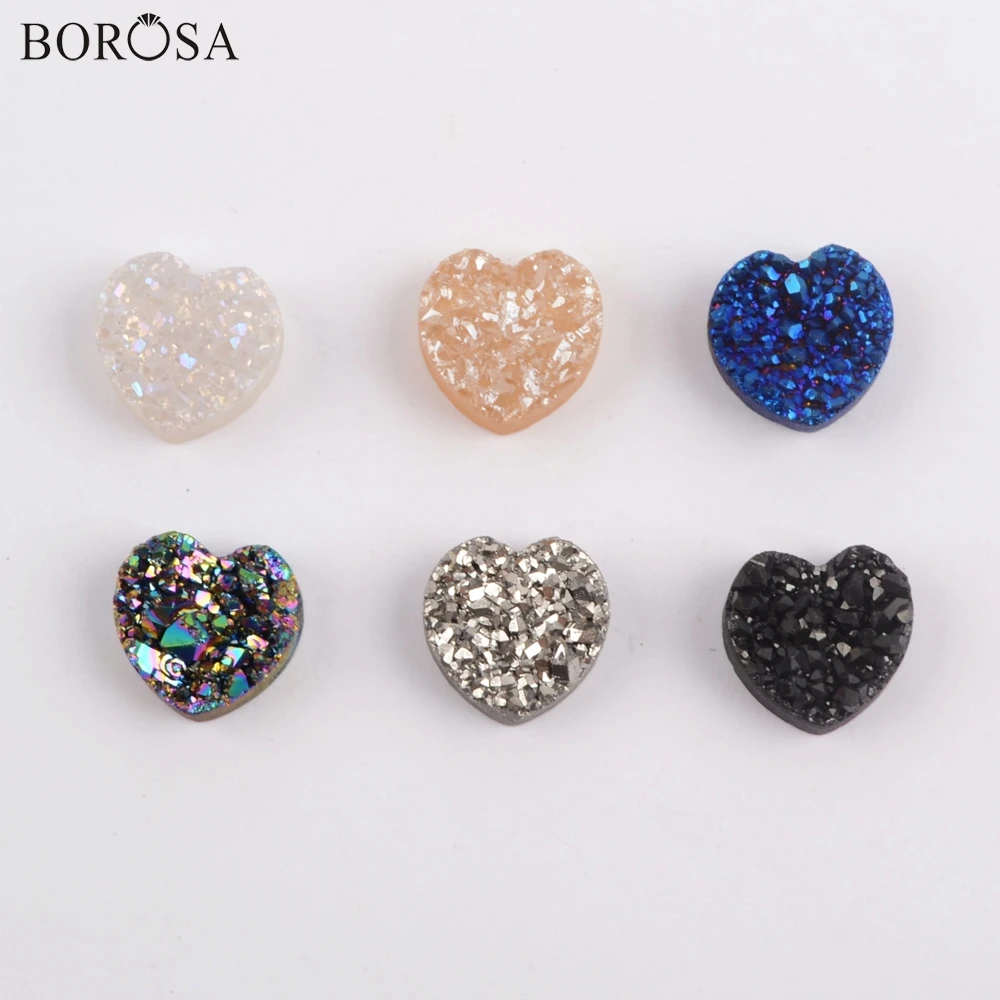 BOROSA Druzy ювелирные изделия 10 шт стильное сердце Радужный Титан друзы бисера из