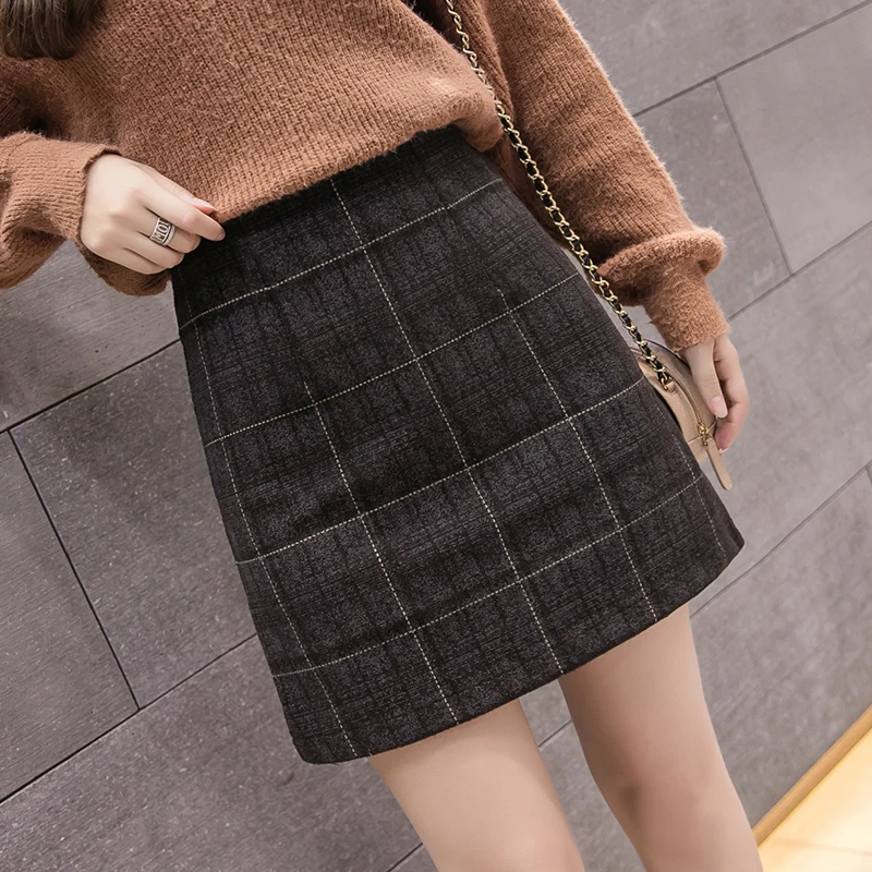 2021 New Autumn Winter Women Woolen Skirt Fashion High Waist Aline