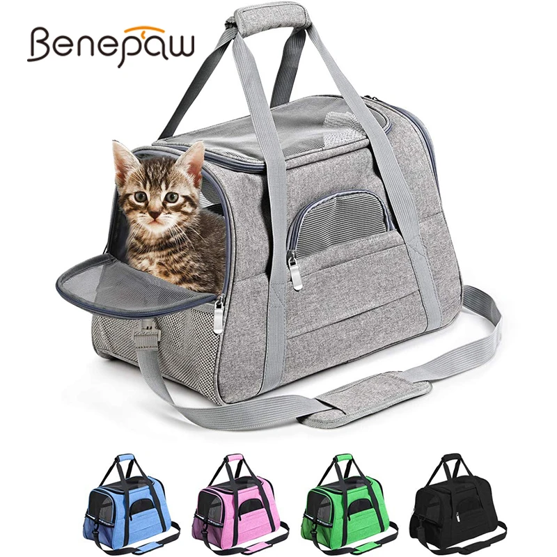 Benepaw Strong Cat Carrying Bag Waterproof Top Window Safety Leash Fleece Mat Kitten Puppy Pet