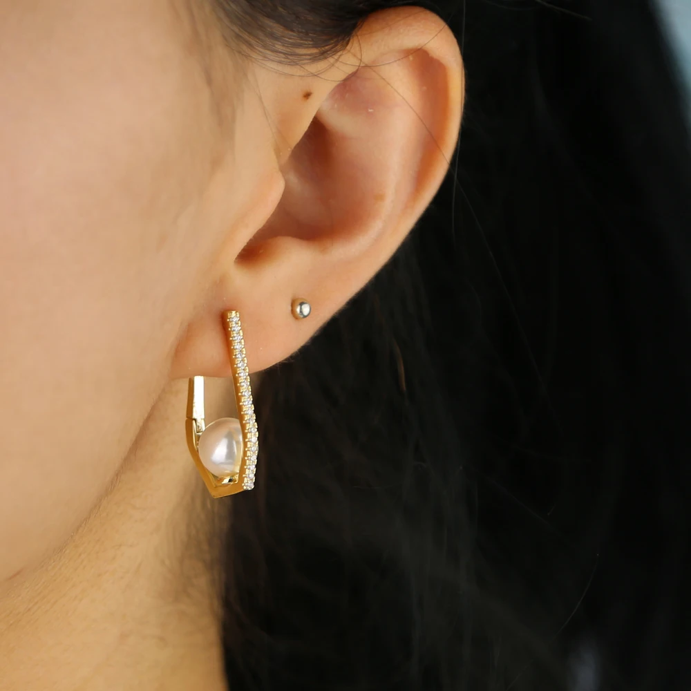 new arrived silver gold color cz paved small hoop earring for women lady party festival wedding cute pearl earring jewelry gift