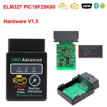 

HH Advanced Bluetooth ELM 327 V1.5 PIC18F25K80 OBDII OBD 2 Car Diagnostic Scanner ELM327 Hardware 1.5 For 9 OBD2 Protocols Cars