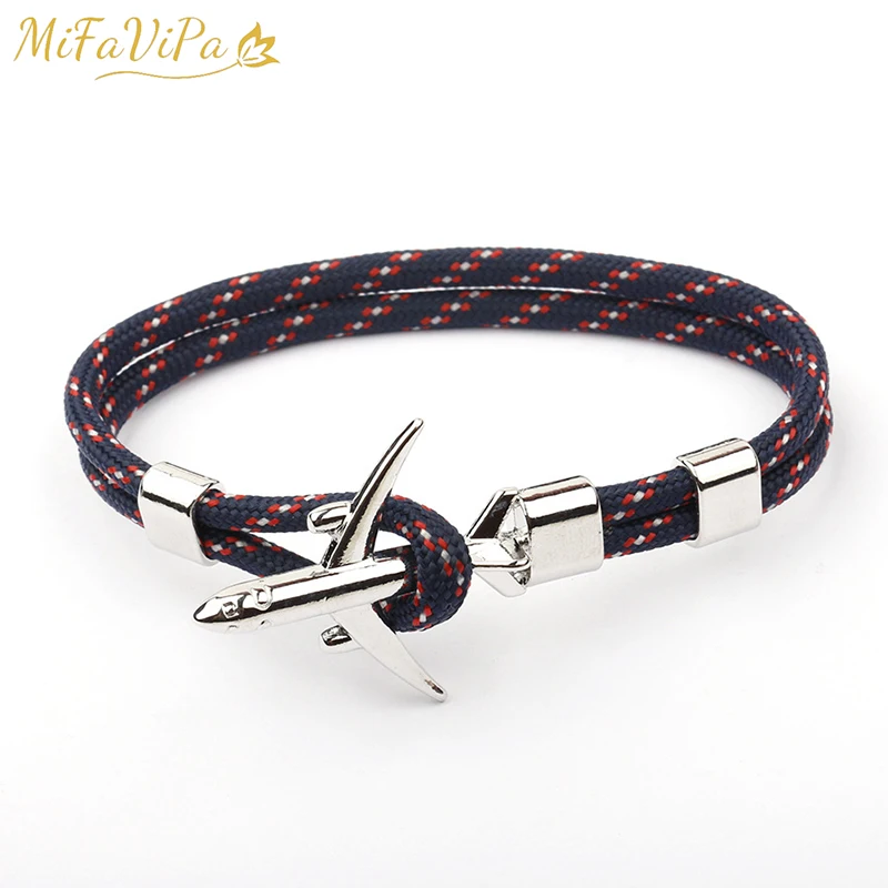 Fashion Braided Bracelets Men Charm Rope Chain Airplane Anchor Bracelet Male Women Air Plane Style Braided Bracelet Sport Hook (1)