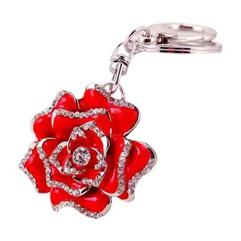 

Rose Shape Crystal Keychain Key Chain Sparkling Key Ring Charm Purse Pendant Handbag Bag Decoration Holiday Gift(Red)