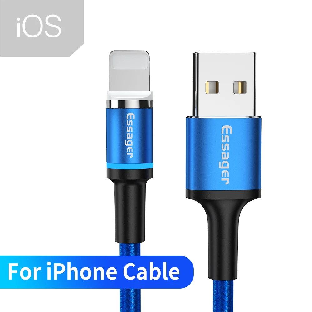 Essager Led Магнитный mi cro USB кабель для iPhone 11 XR X samsung Магнитный зарядный кабель type C кабель для Xiaomi mi 9 8 красный mi Note 7 - Цвет: Blue iOS Cable