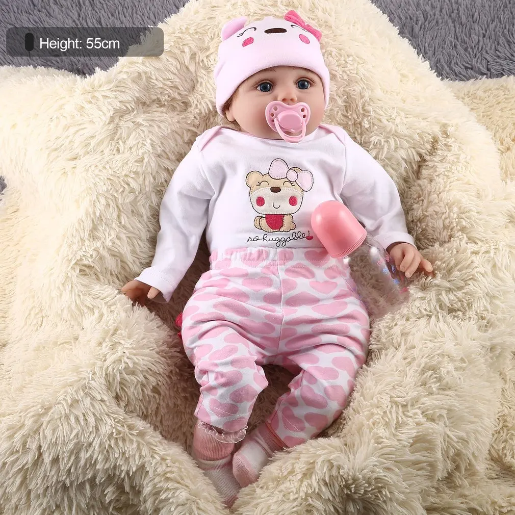 55CM Soft Vinyl Reborn Baby Dolls Handmade Design Cloth Body Silicone Lifelike Alive Babies Doll Toys For Kids Christmas Girls - Цвет: pink