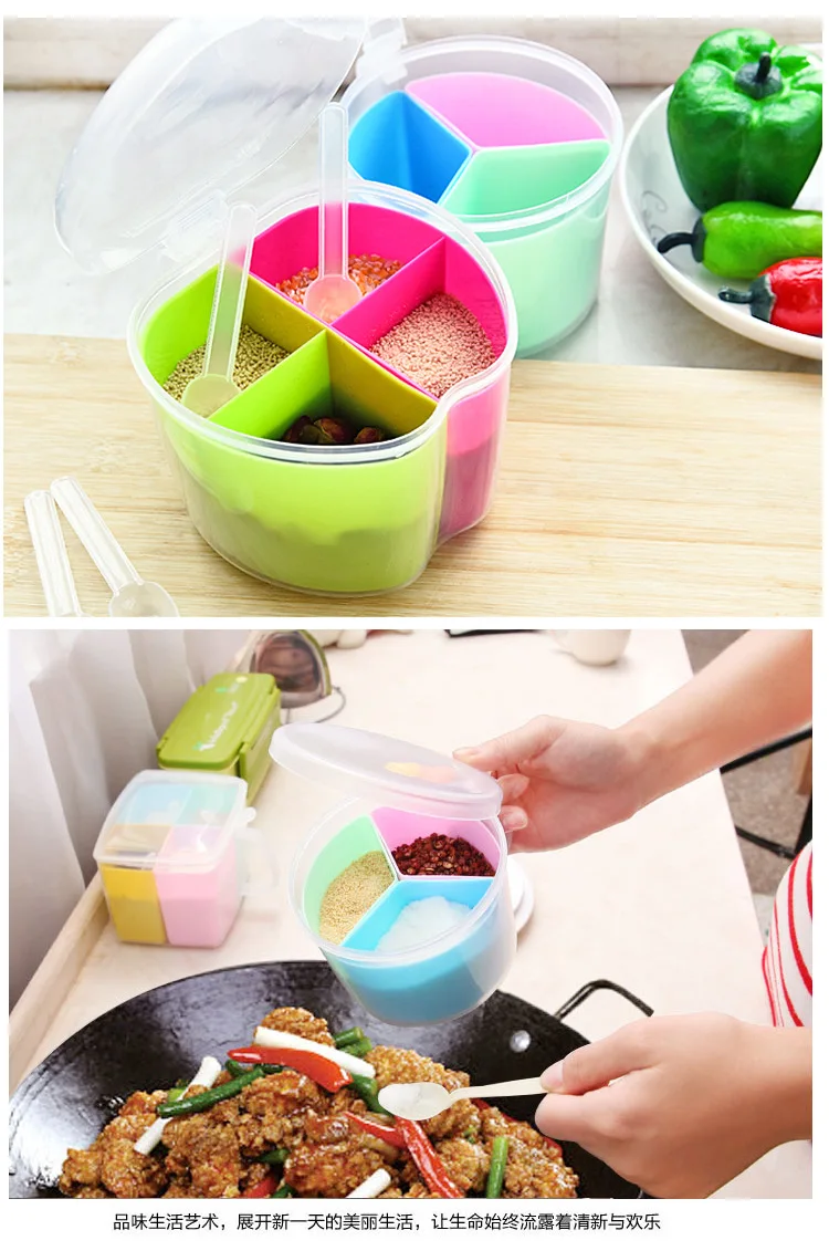 Kitchen Solid Seasoning Box Colorful One-piece Seperated Color Seasoning Box 3-in-1 Spoon Feeding Seasoning Box Seasoning Contai