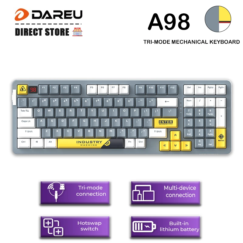 Dareu A98 Tri-mode Connection 100% Hotswap RGB LED Backlit PBT keycaps Gasket Structure Mechanical Keyboard With Sky V3 Switch best mechanical keyboard for office