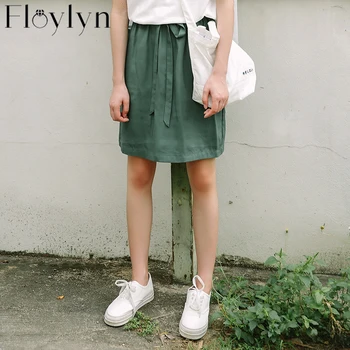 

Streetwear Mini Skirt Summer Women Cotton Elastic Waist Lace-up Skirts Femme Slim Pencil Skirt