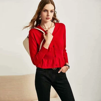 

Fashion Elegant V Neck Long Sleeve Up Wrap Sweater Pullovers Women Spring Fall Black Knitted Jumper Ladies Tops