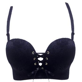 

Elovegirl Sexy Female Deep V-neck Sweet Push Up Underwear Women's Three Breasted Lace Bra With Steel Ring lingerie 6 Color Bra