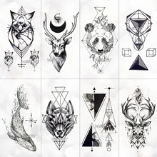Waterproof Temporary Tattoo Sticker Whale Deer Panda Animal Flash Tatoo Children Women Black Line Body Art Fake Tatto Men Kids
