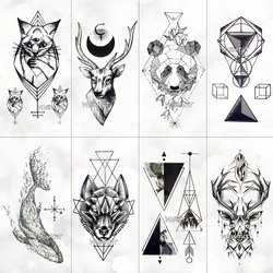Waterproof Temporary Tattoo Sticker Whale Deer Panda Animal Flash Tatoo Children Women Black Line Body Art Fake Tatto Men Kids