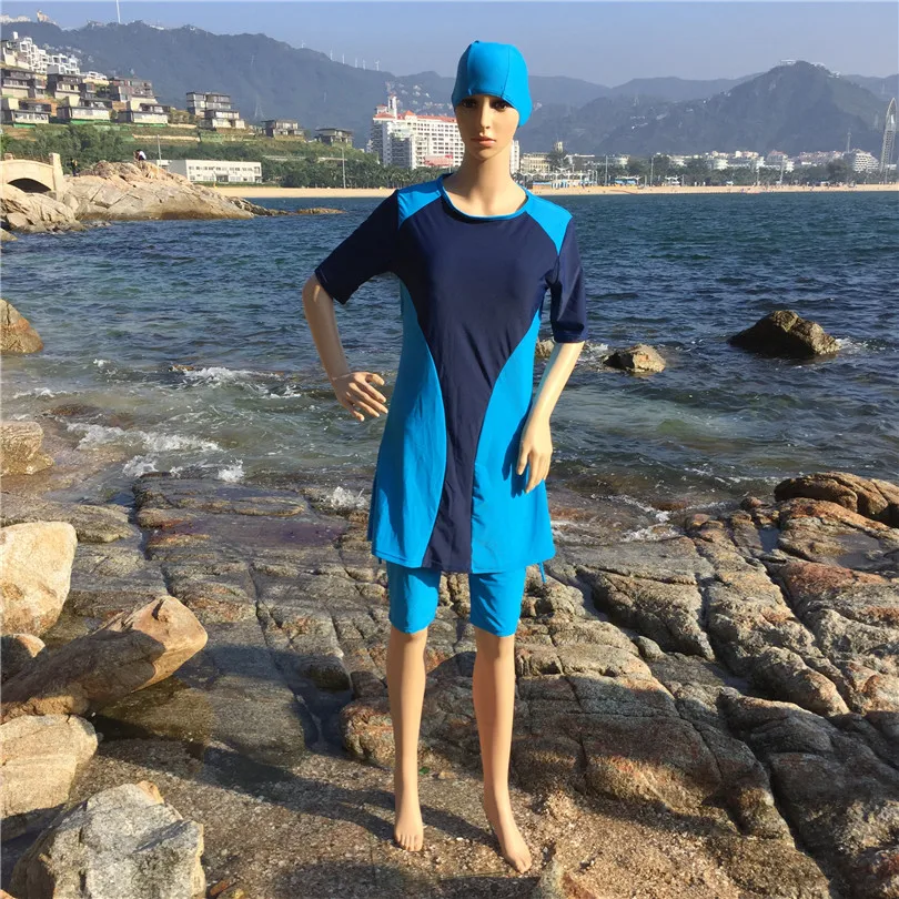 Мусульманский купальник леди закрытый купальный костюм полное покрытие пляжные юбки mAh с короткими рукавами одежда для плавания
