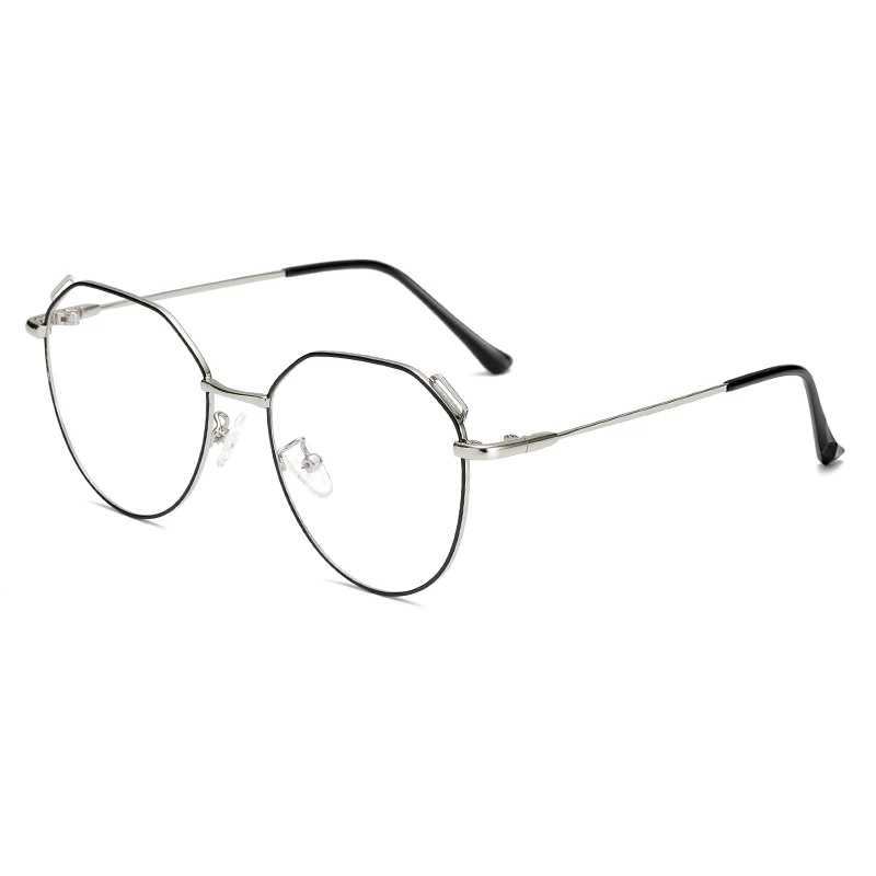 Metal Polygon Retro Glasses Frames Female Men Irregular Transpanrent Frame Women Flat Mirror with Fine Color Men Eyeglasses - Цвет оправы: C3 black silver