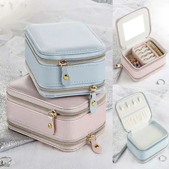 

Jewelry Casket Cosmetic Storage Box Makeup Packing Organizer Multi-function Earrings Ring Container Case Portable Leather 1Pcs