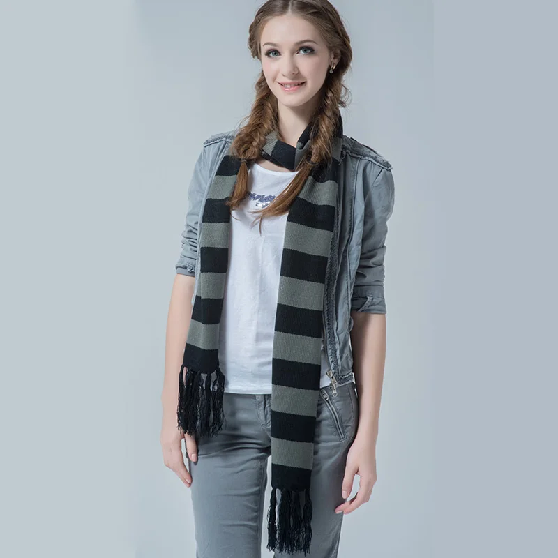 Женский обтягивающий шарф в полоску, вязаный осенний и зимний Корейский модный акриловый длинный шарф, стильные шарфы, зимние аксессуары - Цвет: Grey
