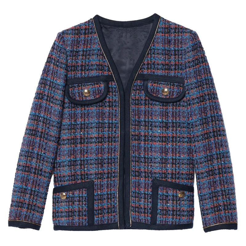 

Women Plaid Small Fragrance Coat and Jacket with Pockets 2019 New Spring Autumn